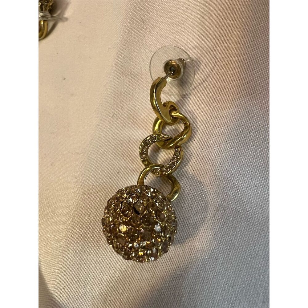 Elegant Gold Tone Crystal Ball Drop Earrings pierced - Picture 4 of 5